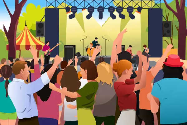 Yazın Açık Hava Müzik Konseri 'ndeki İnsanların vektör çizimi