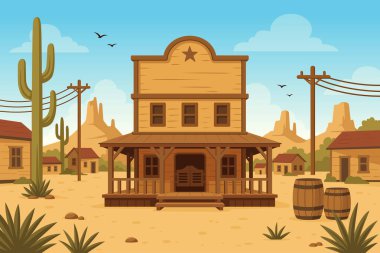 Eski Çöl Kovboy Kasabası 'nın vektör çizimi.