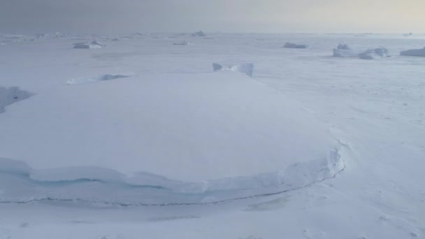 Iceberg Tabular Atascado Vista Aérea Congelada Del Océano Cubierto Nieve — Vídeos de Stock