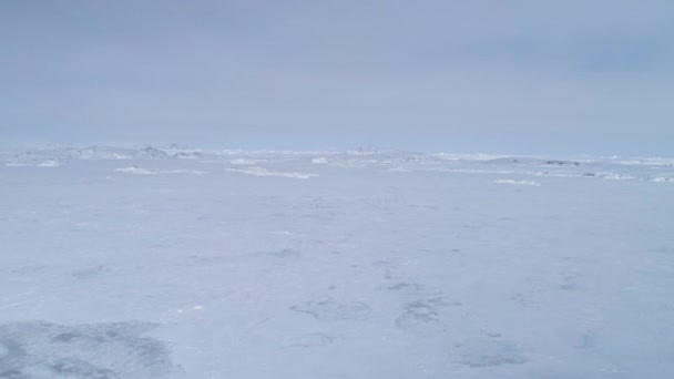 Вид Воздуха Замерзшую Водную Поверхность Полярного Океана Снежный Покров Антарктиды — стоковое видео