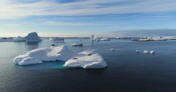 Dziki Krajobraz Antarktyki Lodowce Pływające Oceanicznej Wodzie Słoneczny Dzień Arktyczna — Wideo stockowe