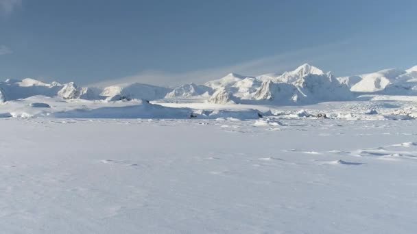 Покрытый Снегом Полет Над Антарктикой Воздуха Ледовый Пейзаж Южного Полюса — стоковое видео