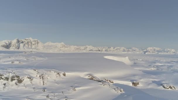 Antarctische Antenne Weergave Oceaan Kust Bevroren Veld Oppervlak Van Gletsjer — Stockvideo