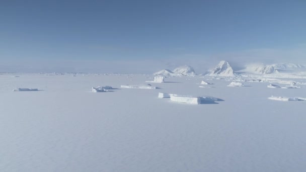 南極アイスバーグは氷の空中ビューに閉じ込められた 雪で覆われた北極極の凍った海 ノース ネイチャー ランドスケープ海岸氷河への遠征 Uhdで撮影された映像 — ストック動画