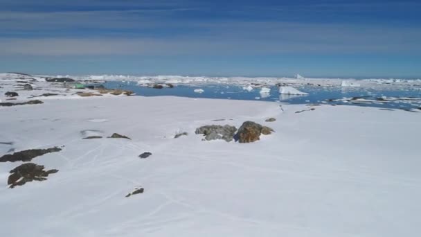 Vista Aérea Costa Polar Antártida Snow Covered Arctic Ocean Panorama — Vídeo de Stock