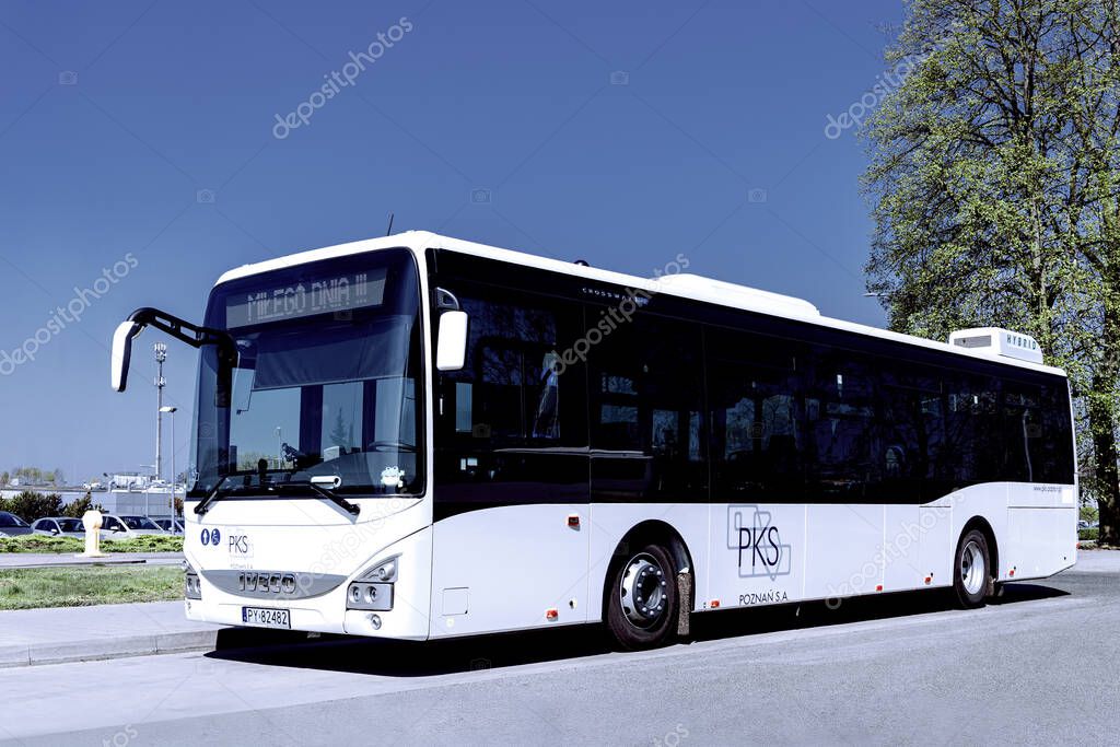 Nowy Tomysl, Poland - April 16, 2025: Iveco Crossway LE Hybrid bus of PKS Poznan.