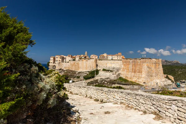 View Old Town Bonifacio Limestone Cliff South Coast Corsica Island — Stock Photo, Image