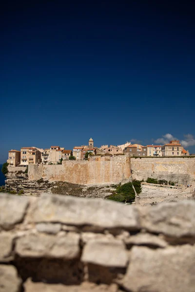Aerial View Old Town Bonifacio Limestone Cliff South Coast Corsica — Stock Photo, Image