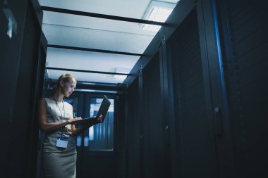 Modern bir araştırma merkezinde sunucu rafları (renk tonlu resim)