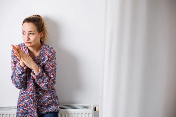 Cold Depressed Mid Aged Woman Home Feeling Sad Lonely Anxious — Stock Photo, Image