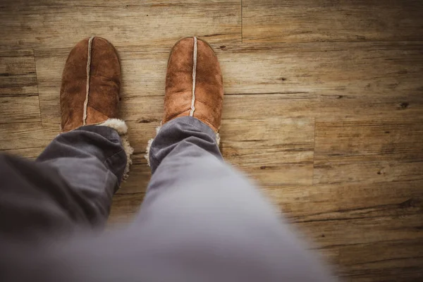Warme Huishouding Met Comfortabele Pantoffels Concept Hygge Langzaam Leven — Stockfoto