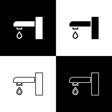 Su musluğu simgesini siyah beyaz arkaplanda izole et. Vektör.
