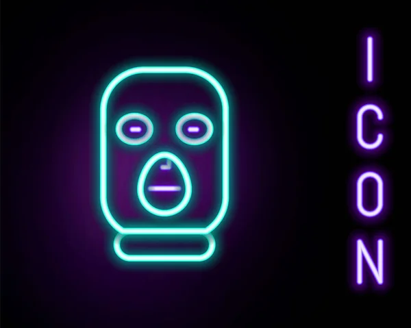 Parlayan Neon Hattı Hırsız Maskesi Simgesi Siyah Arkaplanda Izole Edildi — Stok Vektör