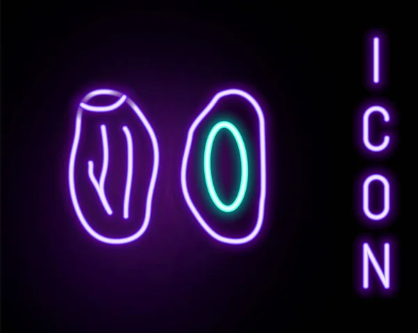 Leuchtende Neon Linie Datumsfrucht Symbol Isoliert Auf Schwarzem Hintergrund Buntes — Stockvektor