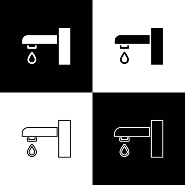 Setzen Sie Wasserhahn Symbol Isoliert Auf Schwarzem Und Weißem Hintergrund — Stockvektor