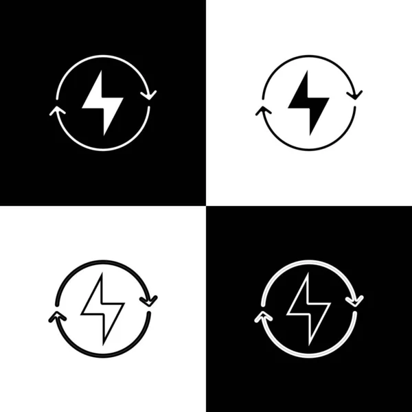 Set Lightning Bolt Icon Isolated Black White Background Flash Sign — Stock Vector