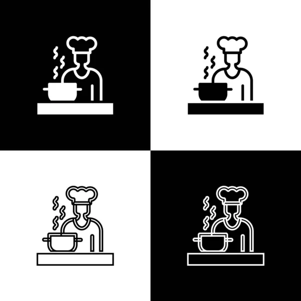 Set Spanish Cook Icon Isolated Black White Background Vector — Stock Vector