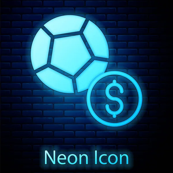Zářící Neon Fotbalový Míč Ikona Izolované Cihlové Zdi Pozadí Sportovní — Stockový vektor