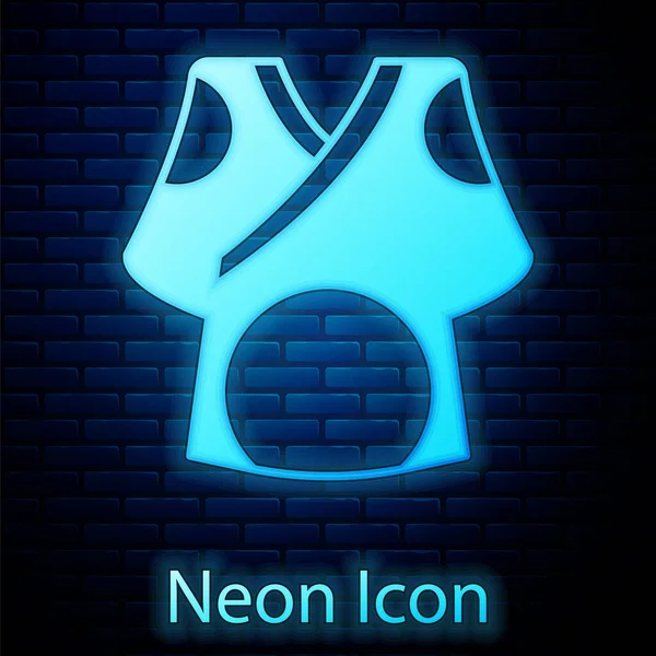 Glowing Neon Kimono Icon Isolated Brick Wall Background Chinese Japanese — стоковий вектор