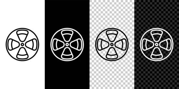 Set Line Filmrollen Symbol Isoliert Auf Schwarzem Und Weißem Hintergrund — Stockvektor