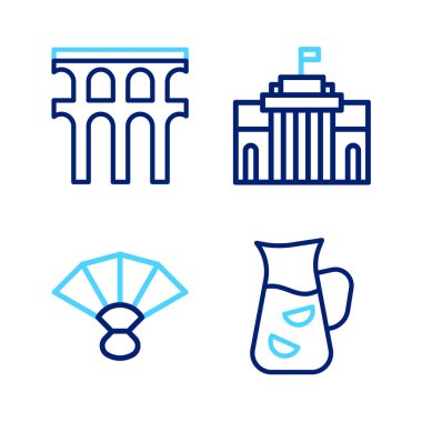 Sabit hat Sangria Fan Flamenko Prado Müzesi ve Segovia ikonu Aqueduct. Vektör.