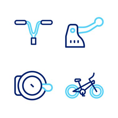 Çizgiyi çan frenini ve gidon simgesini ayarla. Vektör.