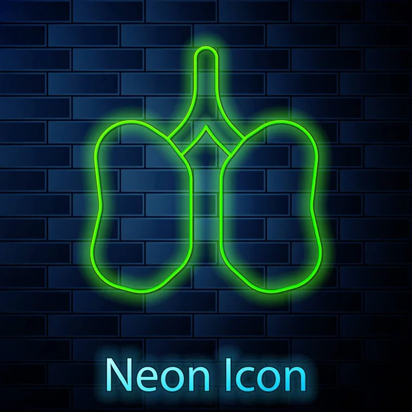 Glowing Neon Line Lungs Icon Isolated Brick Wall Background Vector — Stock Vector