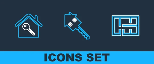 Set Line House Plan Key Icon Vector — Stock Vector