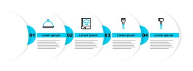 Mutfak Çekici Çatal Yemek Kitabı 'nı hazırlayın ve tepsi dolusu yemek ikonu ile kaplayın. Vektör.
