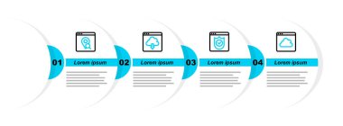 Hat Cloud teknoloji veri transferi tarayıcısını kalkan indirme ve şehir haritası simgesi bilgileriyle ayarla. Vektör.