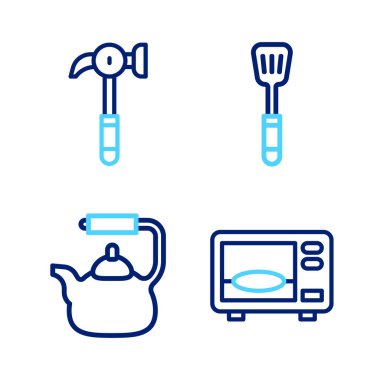 Mikrodalga fırın ısıtıcısını Spatula ve Hammer ikonu ile ayarla. Vektör.