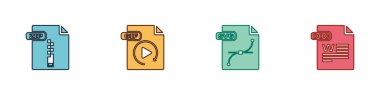ZIP dosya belgesini, GIF, SVG ve DOC simgesini ayarla. Vektör.