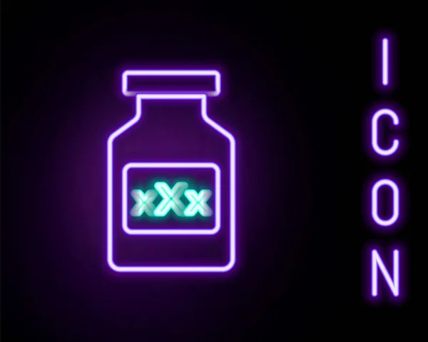 Glowing Neon Line Medicine Bottle Pills Potency Aphrodisiac Icon Isolated — Stock Vector