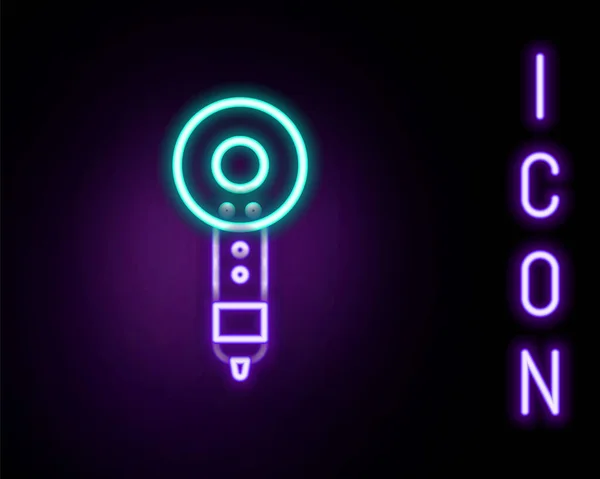 Leuchtende Neon Linie Haartrockner Symbol Isoliert Auf Schwarzem Hintergrund Haartrockner — Stockvektor