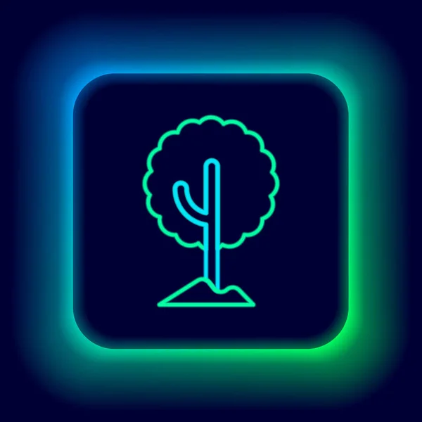 Glödande Neon Linje Träd Ikonen Isolerad Svart Bakgrund Skogssymbol Färgstarkt — Stock vektor
