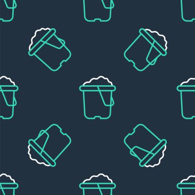 Kova simgesindeki çizgi kumları siyah arkaplandaki kusursuz deseni izole etti. Plastik çocuk oyuncağı. Yaz ikonu. Vektör.