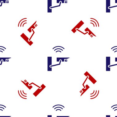 Mavi ve kırmızı akıllı kamera ikonu beyaz arka planda izole edilmiş kusursuz desen. İnternet kavramının kablosuz bağlantısı. Vektör.