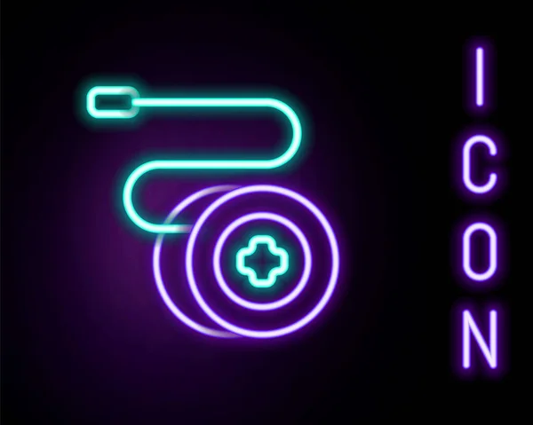 Glödande Neon Linje Yoyo Leksak Ikon Isolerad Svart Bakgrund Färgstarkt — Stock vektor