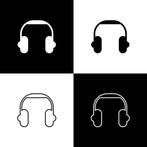 Set Headphones Icon Isolated Black White Background Earphones Concept Listening — Stock Vector