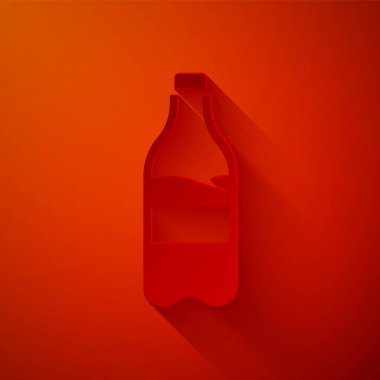 Kağıt kesiği, kırmızı arka planda su ikonu olan spor şişesi. Kağıt sanatı tarzı. Vektör.