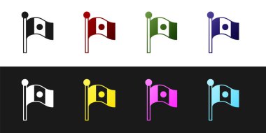 Meksika bayrağını siyah beyaz arka planda izole edilmiş bayrak direği simgesine dikelim. Vektör.