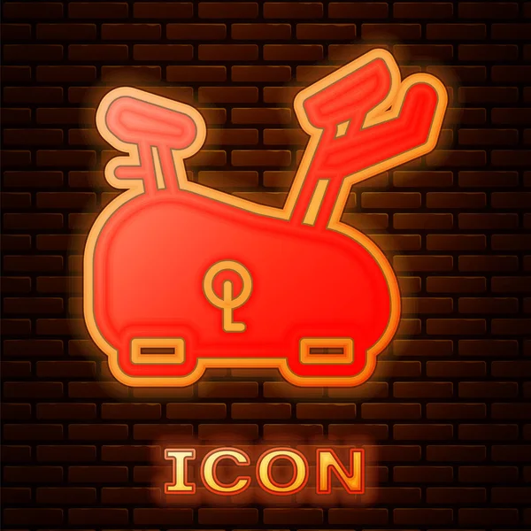 Glowing Neon Stationary Bicycle Icon Isolated Brick Wall Background Exercise — Stock Vector