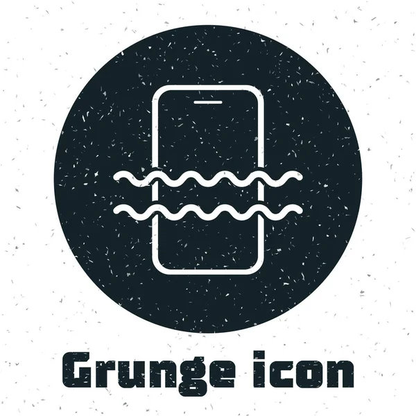 Grunge Waterdichte Mobiele Telefoon Pictogram Geïsoleerd Witte Achtergrond Smartphone Met — Stockvector