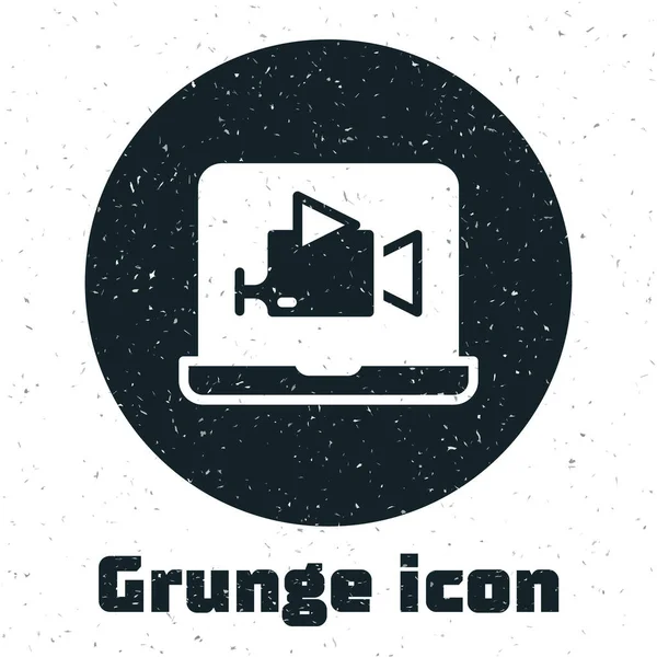 Grunge Online Jouer Icône Vidéo Isolé Sur Fond Blanc Bande — Image vectorielle