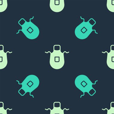 Yeşil ve bej mutfak önlüğü ikonu mavi arkaplanda pürüzsüz desen izole etti. Yemek pişirmek için şef üniforması. Vektör.