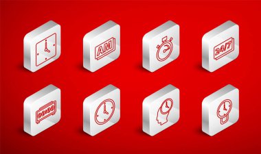 Hat Saat AM Kronometresi 24 saat zaman yönetimi ve dijital alarm saat simgesini ayarla. Vektör.