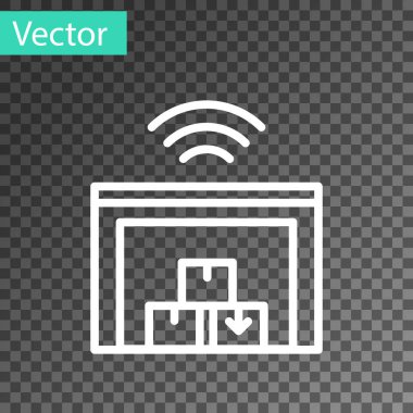Beyaz çizgi Smart depo sistemi simgesi şeffaf arkaplanda izole edildi. Vektör.