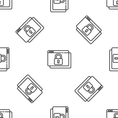 Grey line Secure your site with HTTPS, SSL icon isolated seamless pattern on white background. Internet communication protocol. Vector.