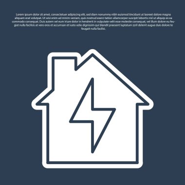 Mavi çizgi Ev ve şimşek ikonu mavi arka planda izole edilmiş. Ev enerjisi. Vektör.