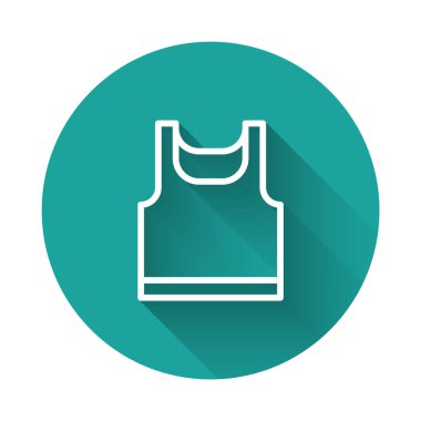 Uzun gölgeli beyaz çizgili kolsuz tişört ikonu. Yeşil daire düğmesi. Vektör.